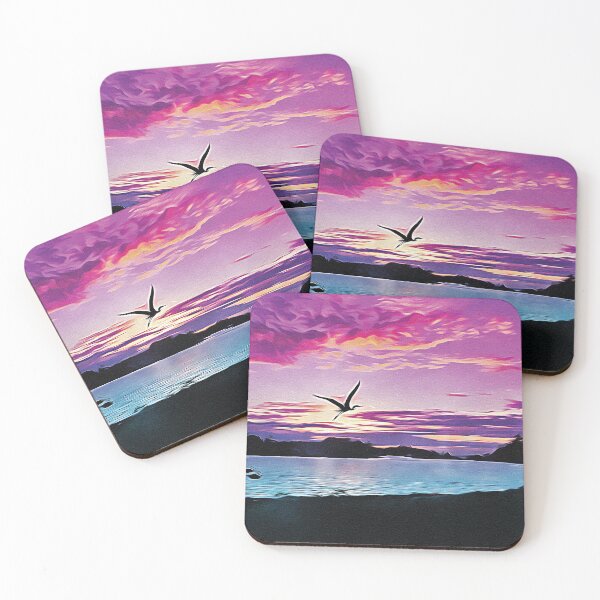 Item preview, Crane Flying on Lake Sunset - Oil Painting designed and sold by Unaiza Khalid.