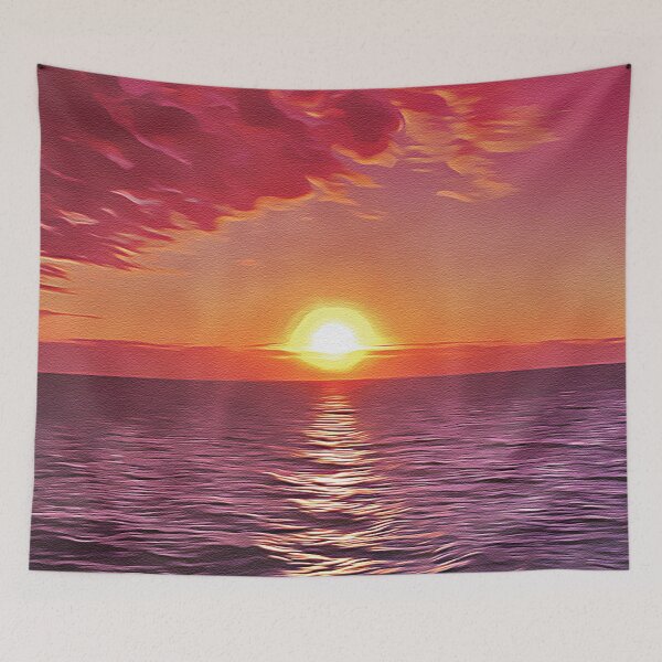 Item preview, Dark Pink Sunset on a Beach - Oil Painting designed and sold by Unaiza Khalid.