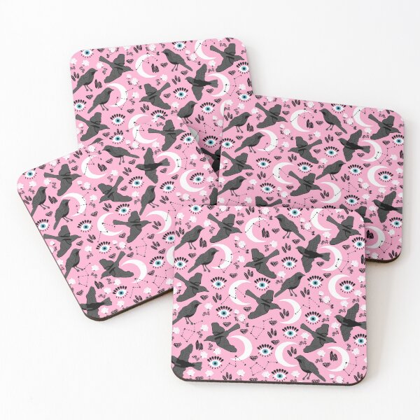 Item preview, Black Raven, Moon and Roses on Pink Background designed and sold by kapotka.