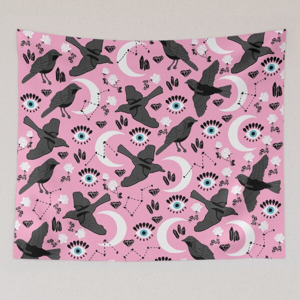Item preview, Black Raven, Moon and Roses on Pink Background designed and sold by kapotka.