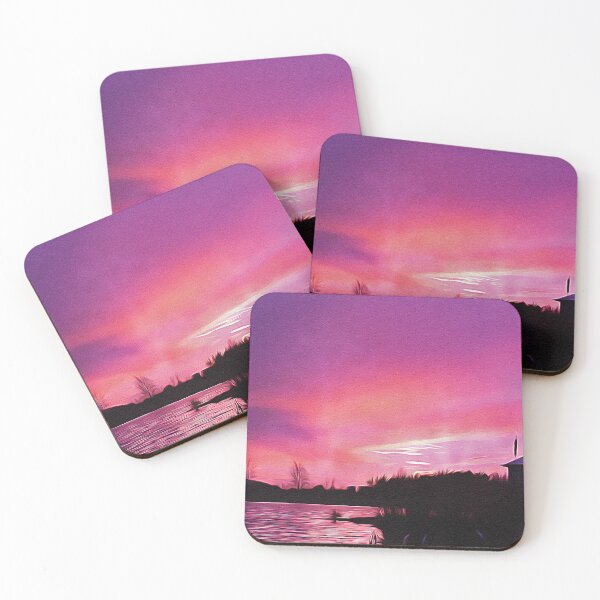 Item preview, Farm by the Lake - Purple Sunset - Oil Painting designed and sold by Unaiza Khalid.