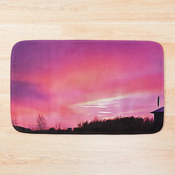 Item preview, Farm by the Lake - Purple Sunset - Oil Painting designed and sold by Unaiza Khalid.