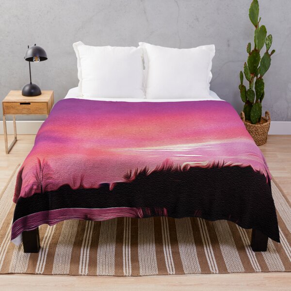 Item preview, Farm by the Lake - Purple Sunset - Oil Painting designed and sold by Unaiza Khalid.