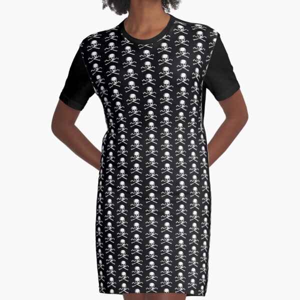 Skull and Crossbones | Jolly Roger | Pirate Flag | Deaths Head | Black and White | Skulls and Skeletons | Vintage Skulls | Graphic T-Shirt Dress