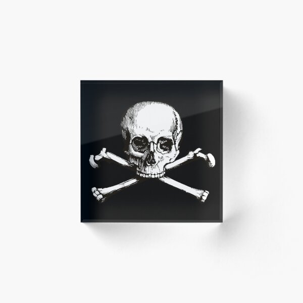 Skull and Crossbones | Jolly Roger | Pirate Flag | Deaths Head | Black and White | Skulls and Skeletons | Vintage Skulls | Acrylic Block