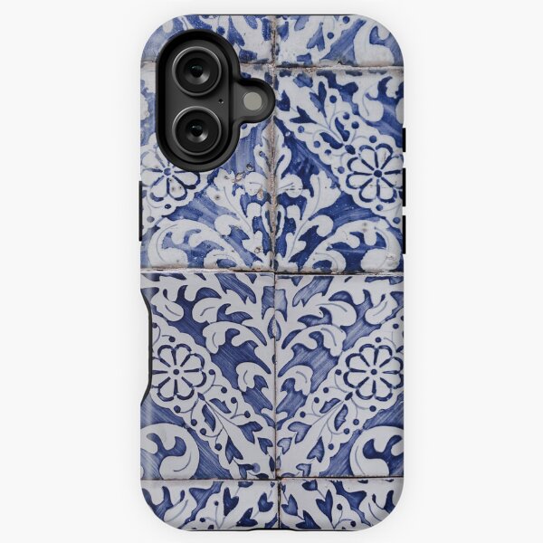 Aperçu de l'œuvre Motif de carreaux portugais - Conception de feuilles florales bleues et blanches Azulejo créée et vendue par idovedesign.