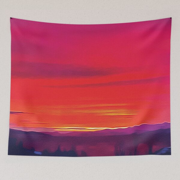 Item preview, Orange Pink Sunset in Mountains - Oil Painting designed and sold by Unaiza Khalid.