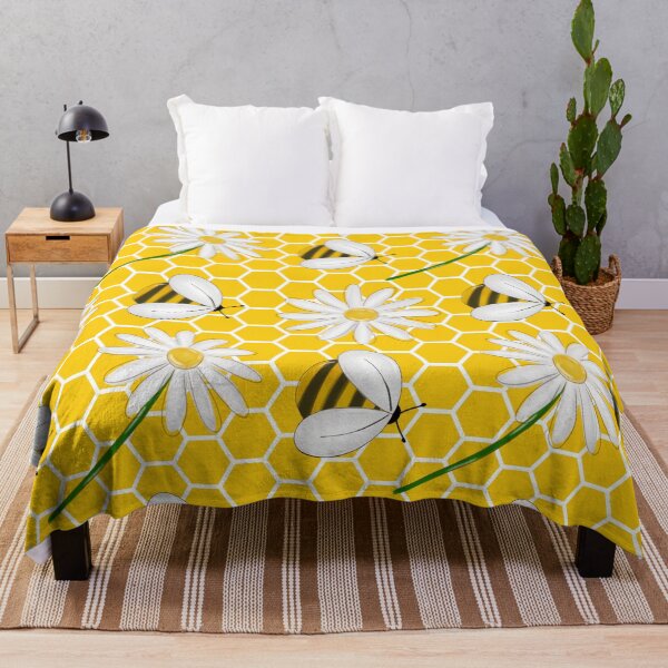Item preview, Daisy Flowers And Bees On Honeycomb Pattern designed and sold by Terisdesign.