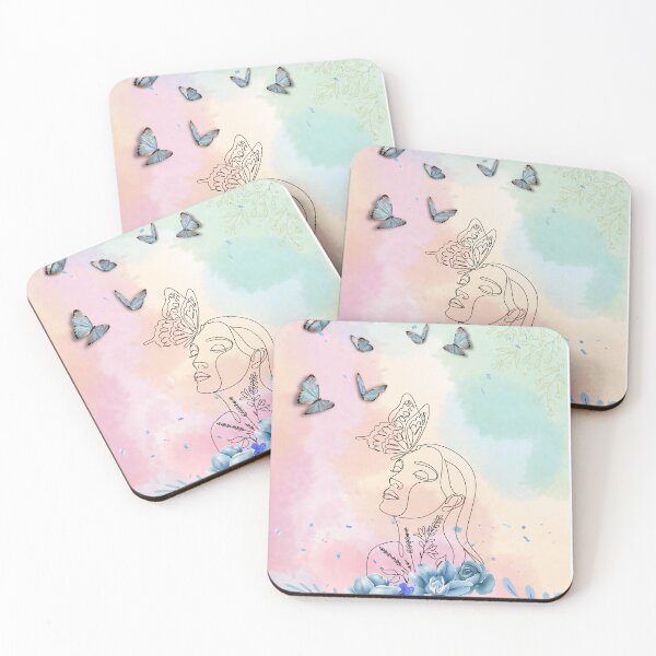 Item preview, Floral Blue Water Colour Woman's Face Single Lined Drawing With Butterflies designed and sold by adoredigitals.