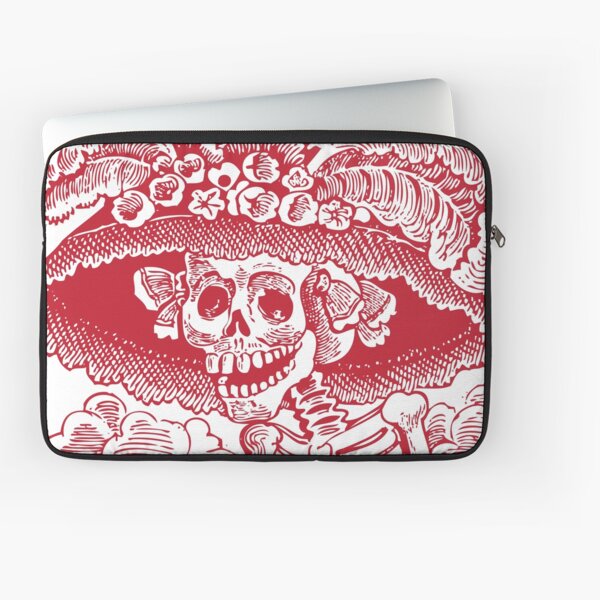 Calavera Catrina | Day of the Dead | Dia de los Muertos | Skulls and Skeletons | Vintage Skeletons | Red and White | Laptop Sleeve