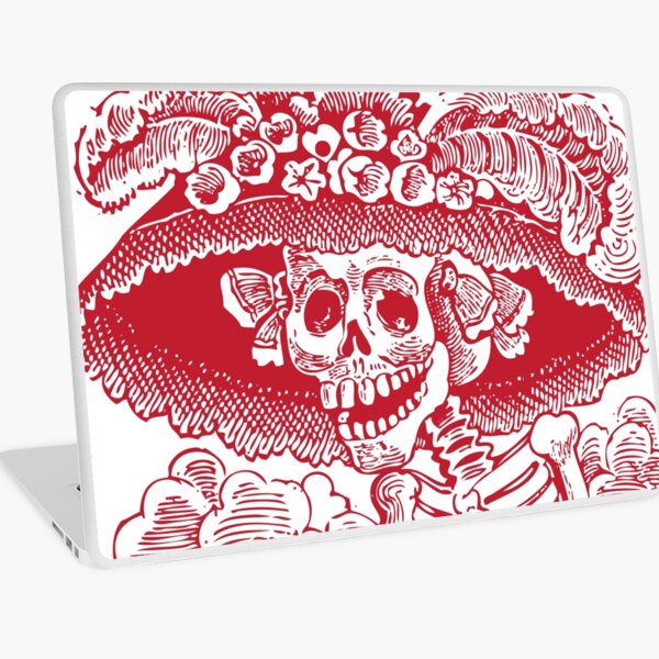 Calavera Catrina | Day of the Dead | Dia de los Muertos | Skulls and Skeletons | Vintage Skeletons | Red and White | Laptop Skin