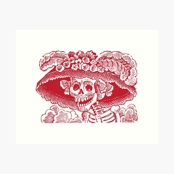 Calavera Catrina | Day of the Dead | Dia de los Muertos | Skulls and Skeletons | Vintage Skeletons | Red and White | Art Print
