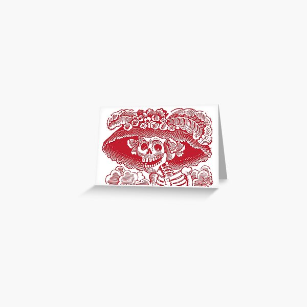 Calavera Catrina | Day of the Dead | Dia de los Muertos | Skulls and Skeletons | Vintage Skeletons | Red and White | Greeting Card