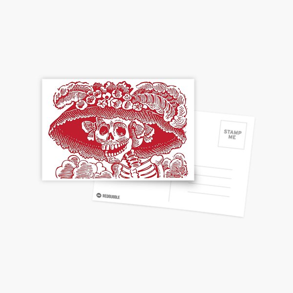 Calavera Catrina | Day of the Dead | Dia de los Muertos | Skulls and Skeletons | Vintage Skeletons | Red and White | Postcard