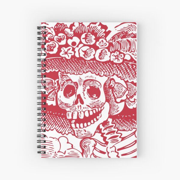 Calavera Catrina | Day of the Dead | Dia de los Muertos | Skulls and Skeletons | Vintage Skeletons | Red and White | Spiral Notebook