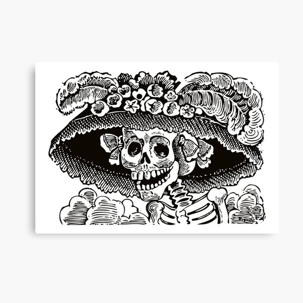 Calavera Catrina | Day of the Dead | Dia de los Muertos | Skulls and Skeletons | Vintage Skeletons | Black and White | Canvas Print