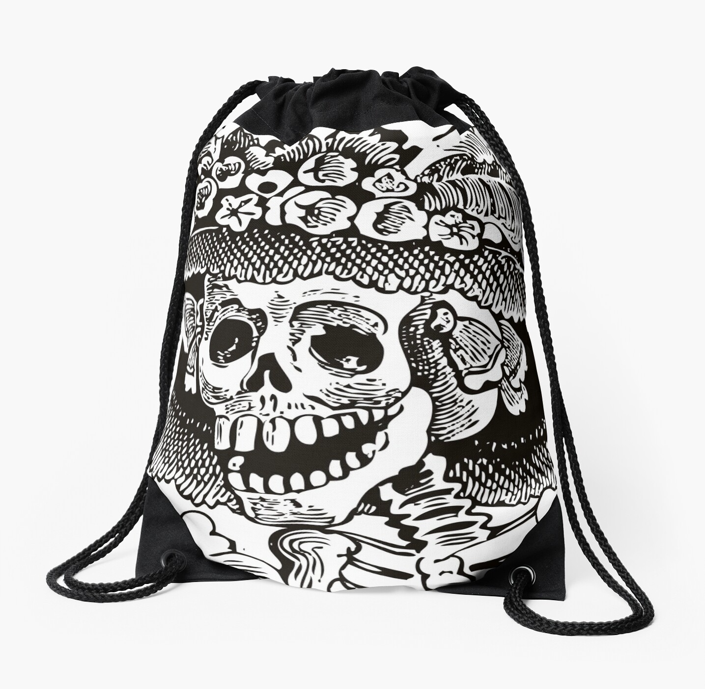 Día De Los Muertos Calavera Diseño Del Cráneo De La Santa Muerte Cráneo Y Rosas El Día En Blanco Y Negro De La Tarjeta Dead
