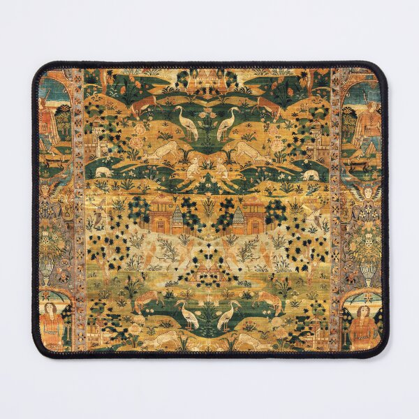 Item preview, ANIMALS AND HUMAN FIGURES WITH FLOWERS Flemish Style Persian Tapestry ,Yellow Green Blue Floral designed and sold by BulganLumini.
