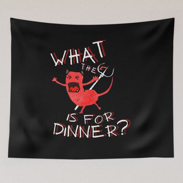 Item preview, WTF is for dinner?,hangry cartoon devil with fork,funny kitchen pun, hilarious word play designed and sold by allycat57.
