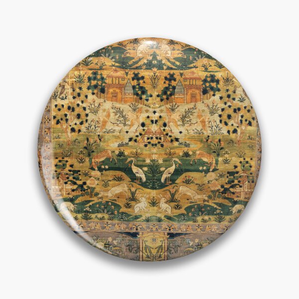 Item preview, ANIMALS AND HUMAN FIGURES WITH FLOWERS Flemish Style Persian Tapestry ,Yellow Green Blue Floral  designed and sold by BulganLumini.