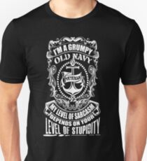 I'm A Grumpy Old Navy Veteran My Level Of Sarcasm Depends On Your Level Of Stupidity Slim Fit T-Shirt