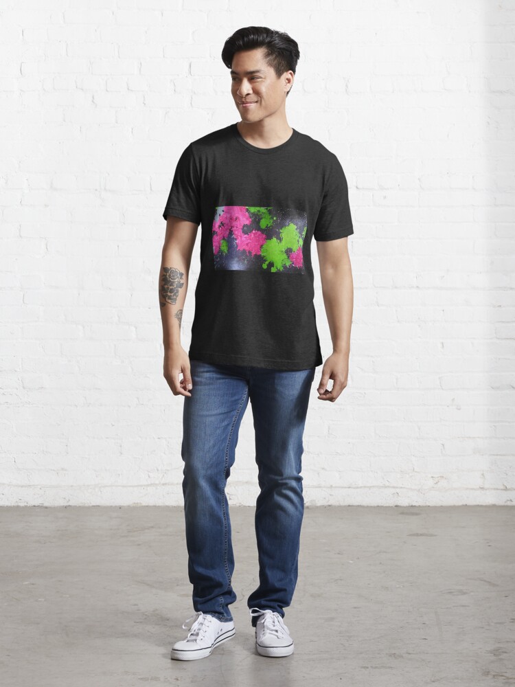 Neon pink and green paint splatter Essential T-Shirt for Sale by  fizzribbit