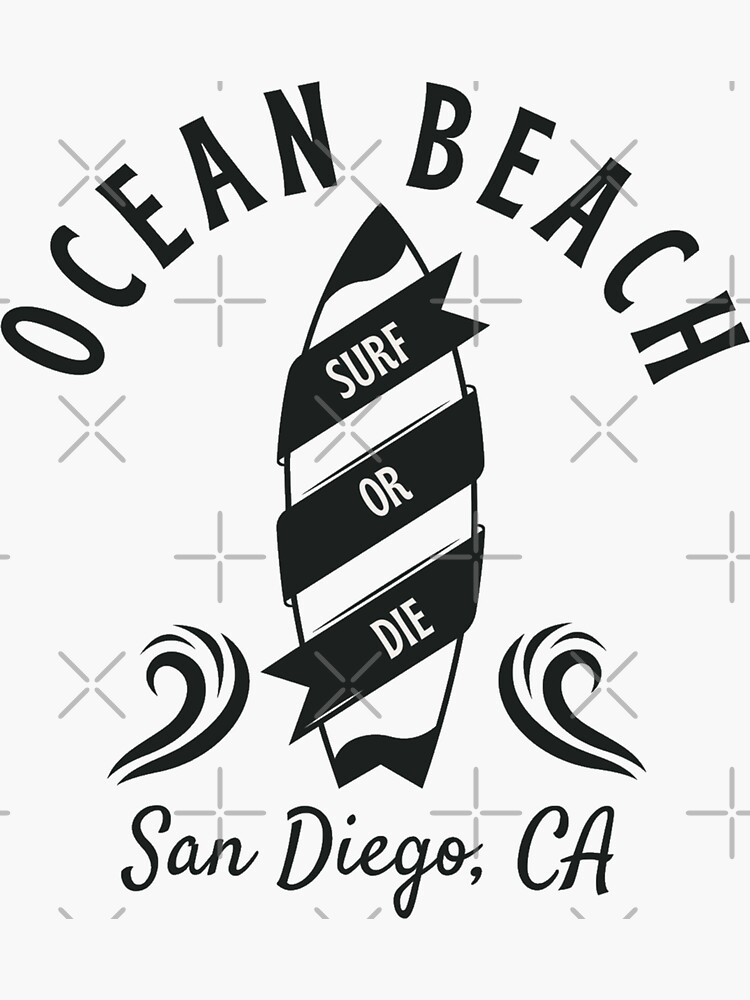 "Retro Surfboard Ocean Beach San Diego California Black " Sticker for Sale by KelWitt Redbubble