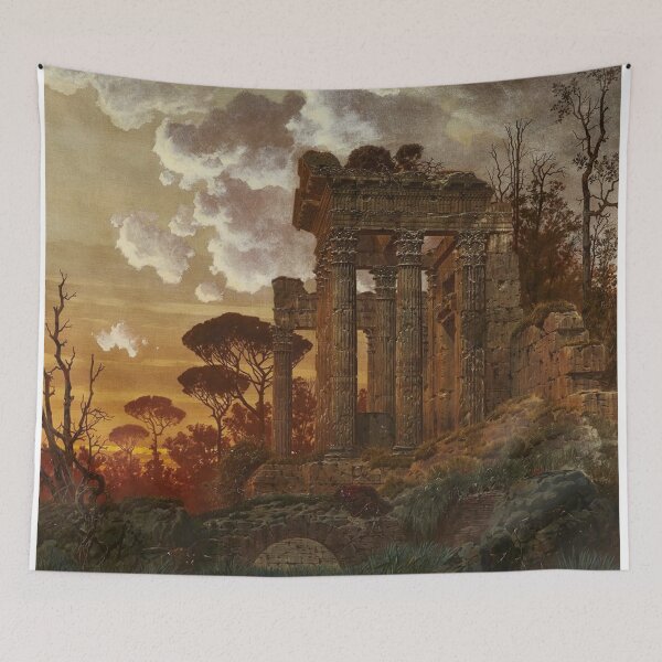 Item preview, Ferdinand Knab Evening Landscape with Ancient Temple Ruins designed and sold by Vintage Designs +.