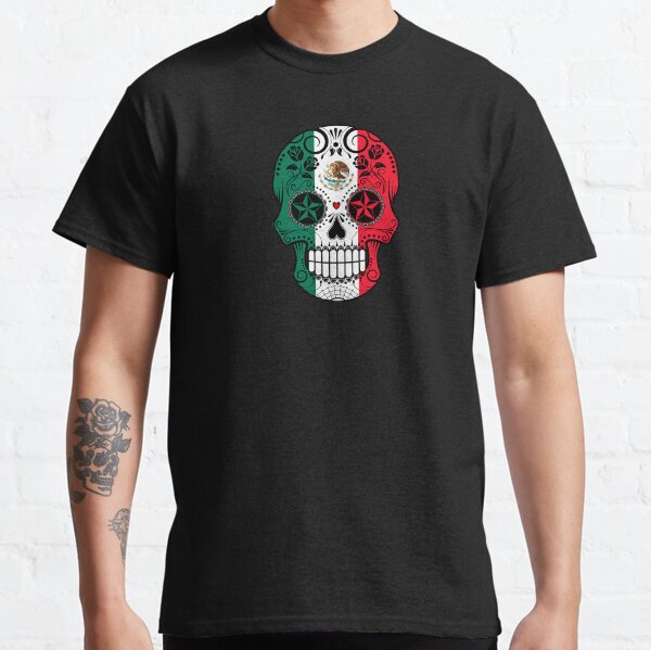 Sugar Skull with Roses and Flag of Mexico Classic T-Shirt