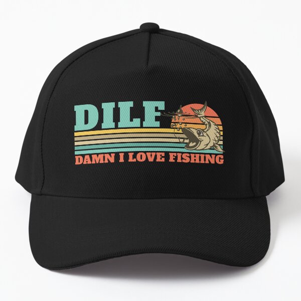 Vista previa del artículo con la obra «DILF Damn I Love Fishing Retro Vintage Sunset Regalo de pesca divertido», diseñado y vendido por EvengoDesign89.