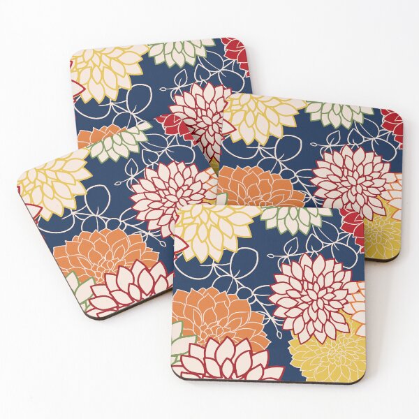 Artikelvorschau, Colorful Floral Blooms and Leaves on Navy Blue entworfen und verkauft von meggydesigns.