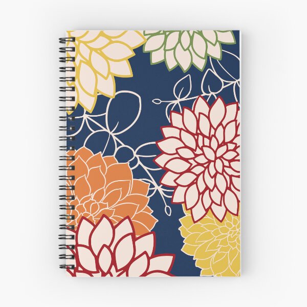 Item preview, Colorful Floral Blooms and Leaves on Navy Blue designed and sold by meggydesigns.