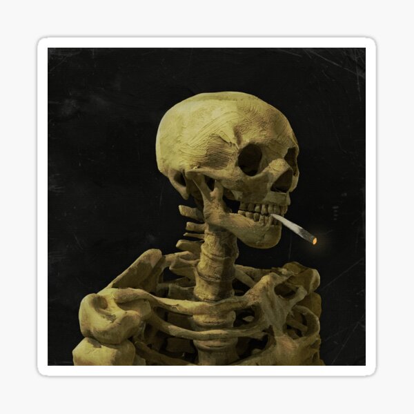 Vincent Van Gogh's Augmented Skull with Burning Cigarette [Yellow] Sticker