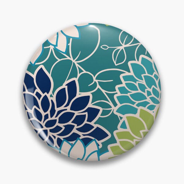Artikelvorschau, Floral Blooms and Leaves, Blue, Teal and Green entworfen und verkauft von meggydesigns.