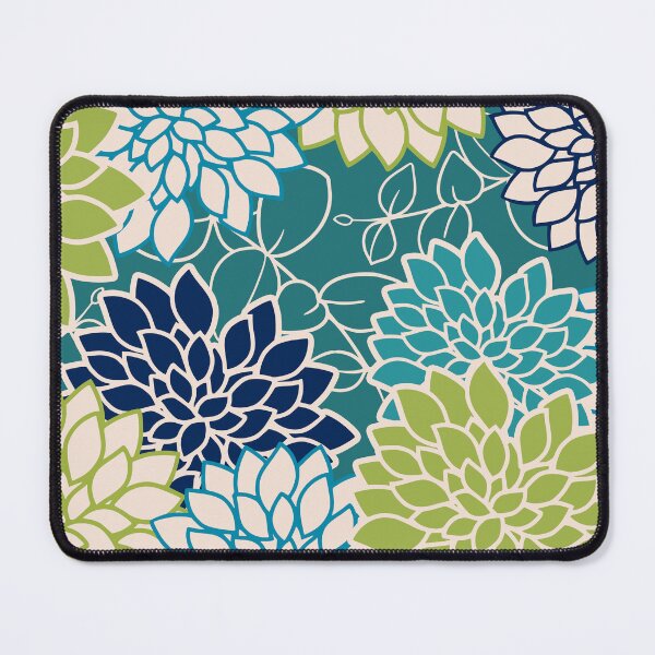 Artikelvorschau, Floral Blooms and Leaves, Blue, Teal and Green entworfen und verkauft von meggydesigns.