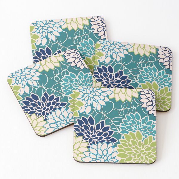 Artikelvorschau, Floral Blooms and Leaves, Blue, Teal and Green entworfen und verkauft von meggydesigns.