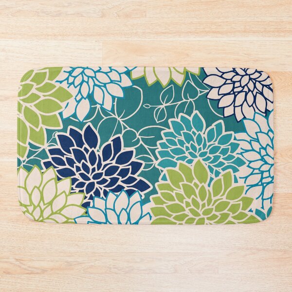 Artikelvorschau, Floral Blooms and Leaves, Blue, Teal and Green entworfen und verkauft von meggydesigns.