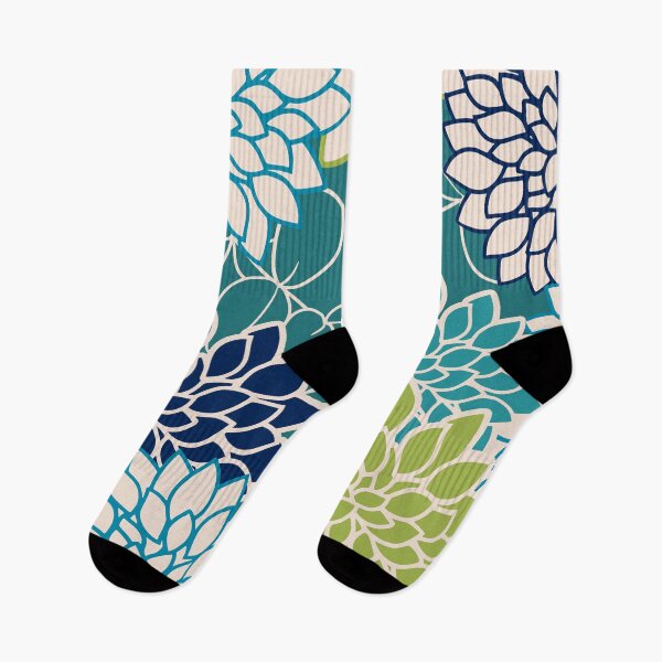 Artikelvorschau, Floral Blooms and Leaves, Blue, Teal and Green entworfen und verkauft von meggydesigns.