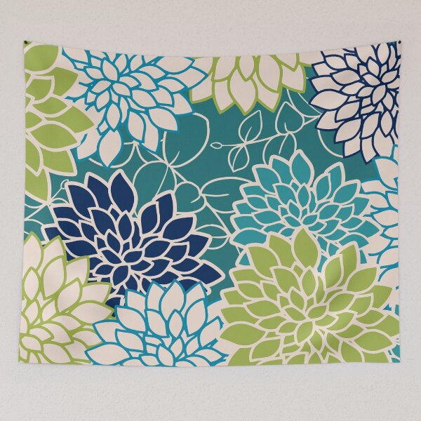 Artikelvorschau, Floral Blooms and Leaves, Blue, Teal and Green entworfen und verkauft von meggydesigns.