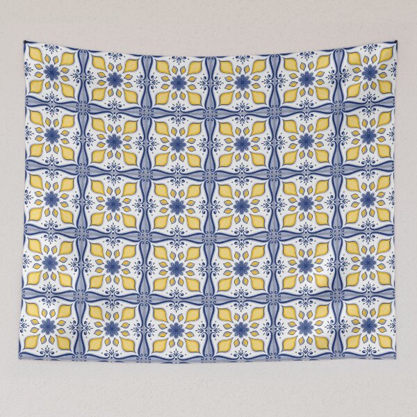 Item preview, Portuguese painting tile artwork blue yellow artistic designed and sold by MartaCrokis.