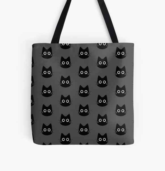 Black Witches Cat with Moon Symbol Large Print Tote Shoulder Shopping Bag 