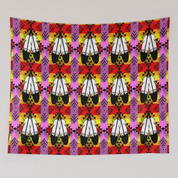 Item preview, Pink / Fire Color / Black Double Feather Native Print designed and sold by JMWCD.