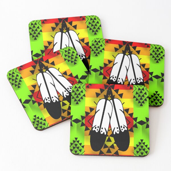 Item preview, Lime Green / Fire Color / Black Double Feather Native Print designed and sold by JMWCD.