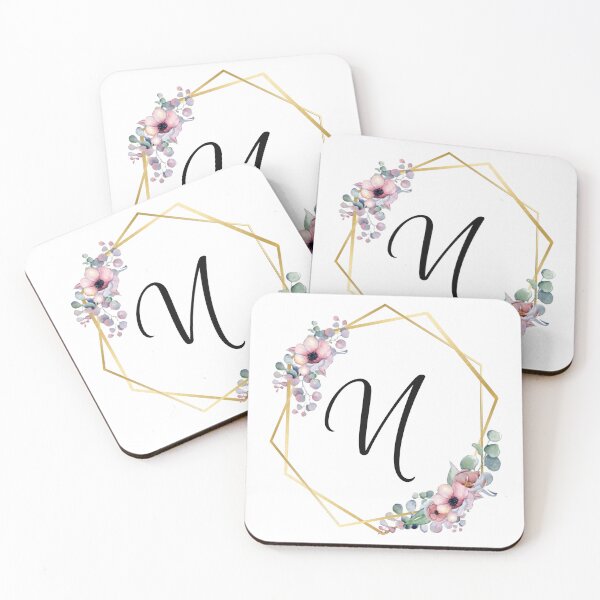Artikelvorschau, Monogrammbuchstabe N | Lila Blüten mit goldenen Rändern entworfen und verkauft von JustSeasons.