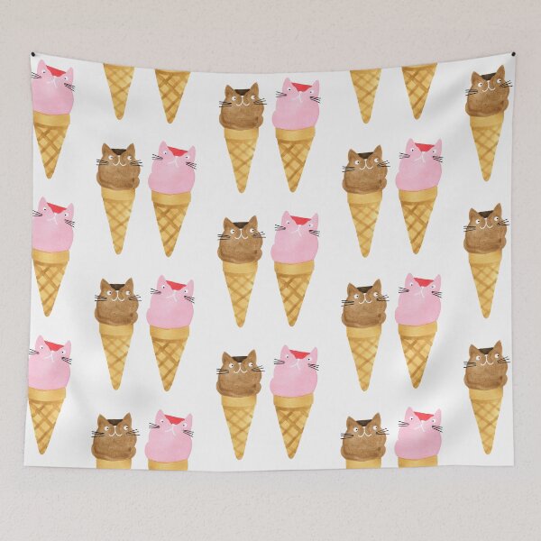 Item preview, Ice Cream Cat Cones watercolour cat painting designed and sold by KatyClemmans.