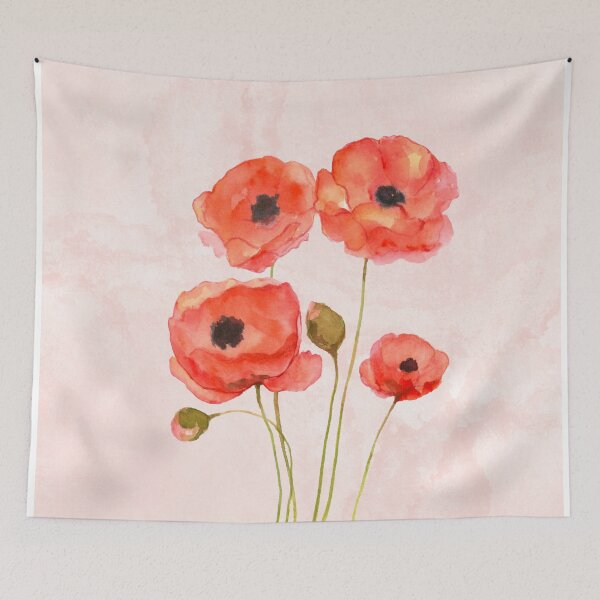 Artikelvorschau, Aquarell gemalte Mohnblumen entworfen und verkauft von HappyLifeCreate.