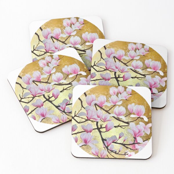 Item preview, Vintage magnolia floral pattern on gold leaf Magnolia garden Spring time designed and sold by SyncopeMars.