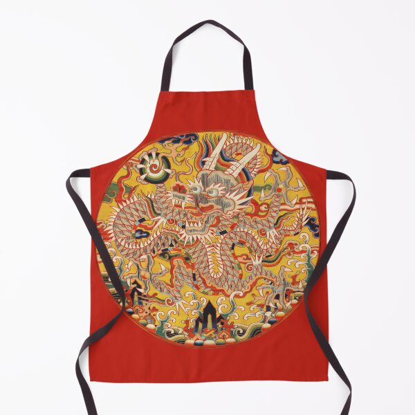 Item preview, SNAKE DRAGON AMONG FLORAL SWIRLS Chinese Embroidery in Red designed and sold by BulganLumini.