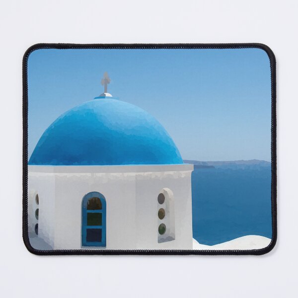 Item preview, Blue-Domed Church in Santorini with a Sea View - Watercolour Style designed and sold by WWWC2288.