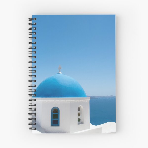 Item preview, Blue-Domed Church in Santorini with a Sea View - Watercolour Style designed and sold by WWWC2288.
